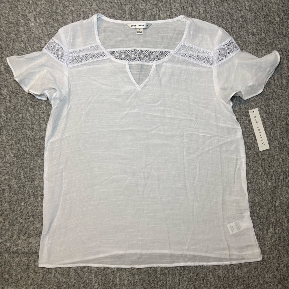 Counterparts Women’s White Lace Blouse Small Boho Cottagecore NWT